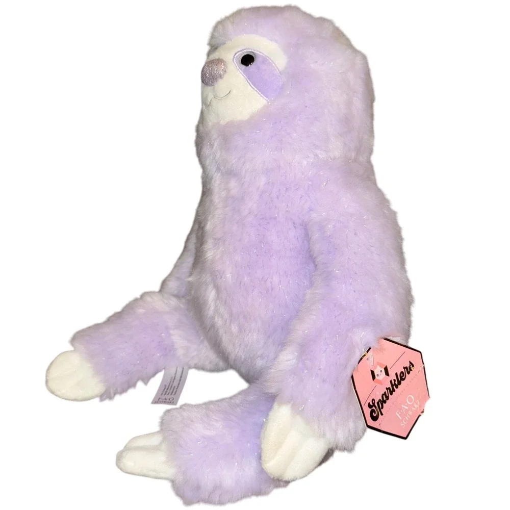 FAO Schwarz Sparklers Plush Sloth Stuffed Animal Lavender Purple Glitter Sparkle